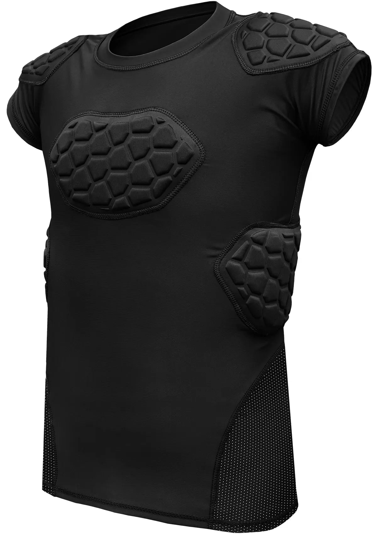 Elite 6-Pad Men's Padded Football Shirt with Chest, Shoulder, Ribs & Spine Protection Black (Adult)