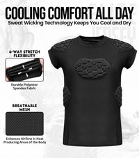 Elite 6-Pad Men's Padded Football Shirt with Chest, Shoulder, Ribs & Spine Protection (Adult)