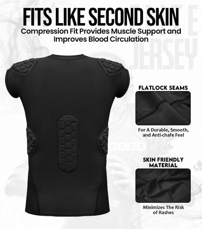 Elite 6-Pad Men's Padded Football Shirt with Chest, Shoulder, Ribs & Spine Protection (Adult)