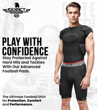 Elite 6-Pad Men's Padded Football Shirt with Chest, Shoulder, Ribs & Spine Protection (Adult)