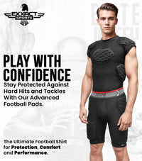 Elite 6-Pad Men's Padded Football Shirt with Chest, Shoulder, Ribs & Spine Protection Black (Adult)
