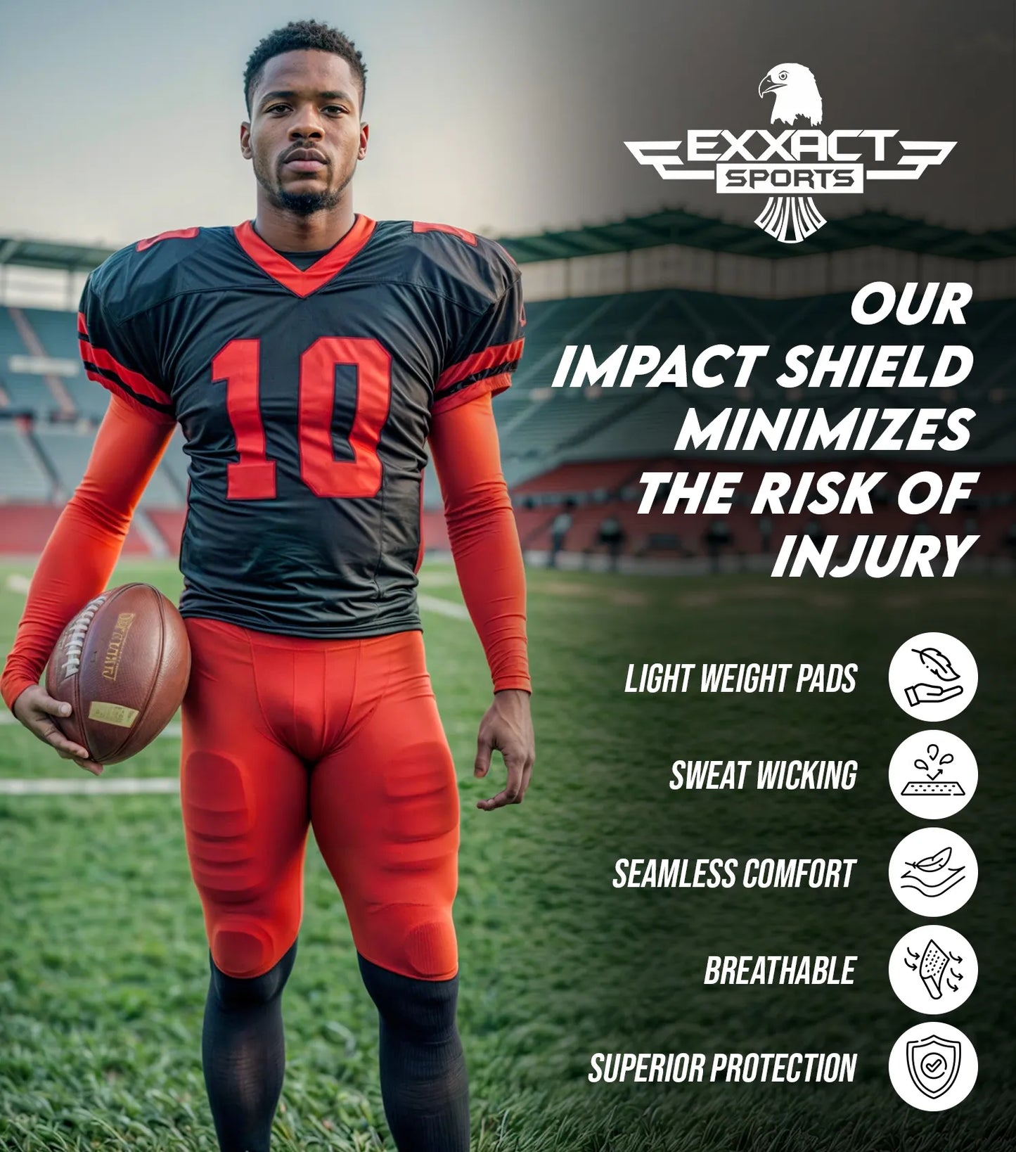 Elite 6-Pad Men's Padded Football Shirt with Chest, Shoulder, Ribs & Spine Protection (Adult)