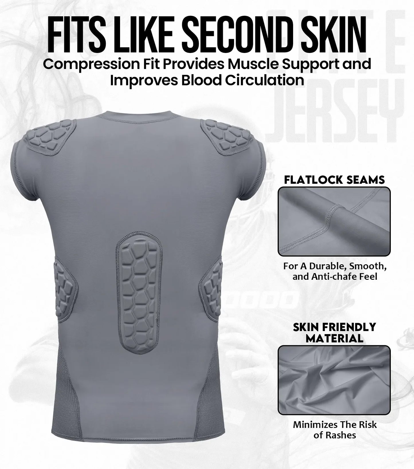 Elite 6-Pad Men's Padded Football Shirt with Chest, Shoulder, Ribs & Spine Protection Grey (Adult)