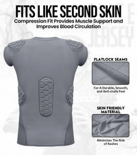 Elite 6-Pad Men's Padded Football Shirt with Chest, Shoulder, Ribs & Spine Protection Grey (Adult)