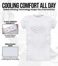 Elite 6-Pad Men's Padded Football Shirt with Chest, Shoulder, Ribs & Spine Protection White (Adult)