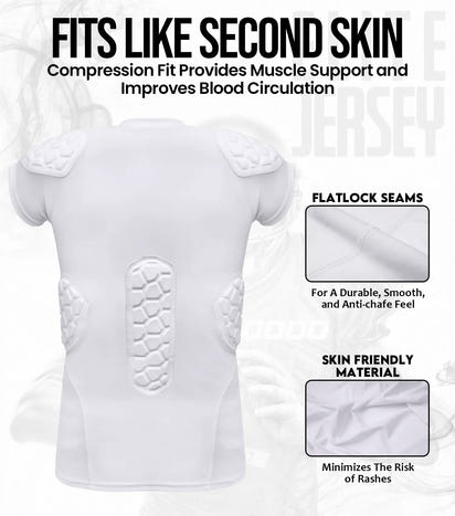 Elite 6-Pad Men's Padded Football Shirt with Chest, Shoulder, Ribs & Spine Protection White (Adult)
