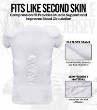 Elite 6-Pad Men's Padded Football Shirt with Chest, Shoulder, Ribs & Spine Protection White (Adult)