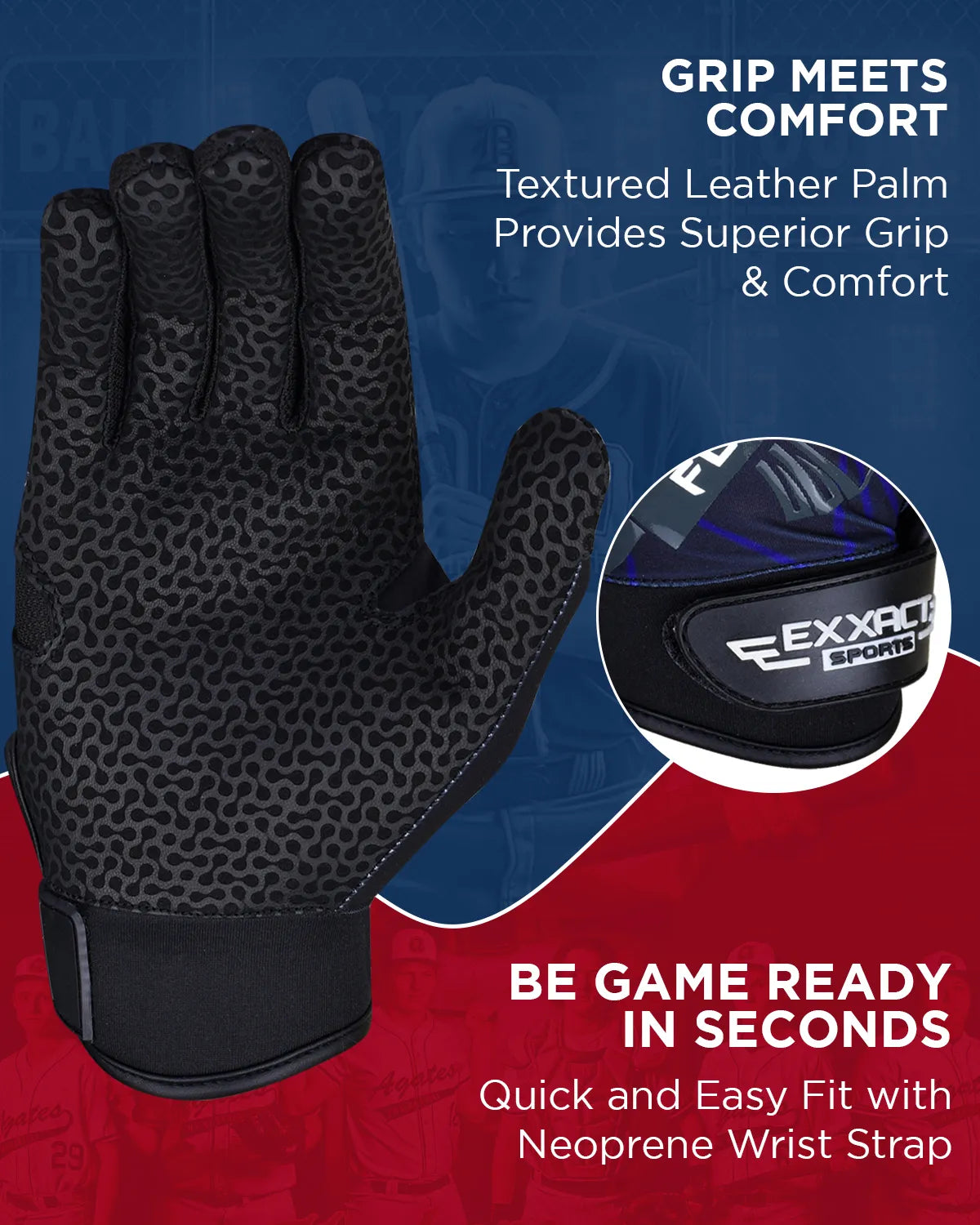 Flight Baseball Batting Gloves For Youth & Adult (Black)