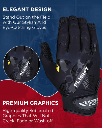 Flight Baseball Batting Gloves For Youth & Adult (Black)