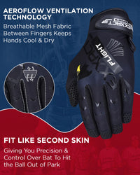 Flight Baseball Batting Gloves For Youth & Adult (Black)