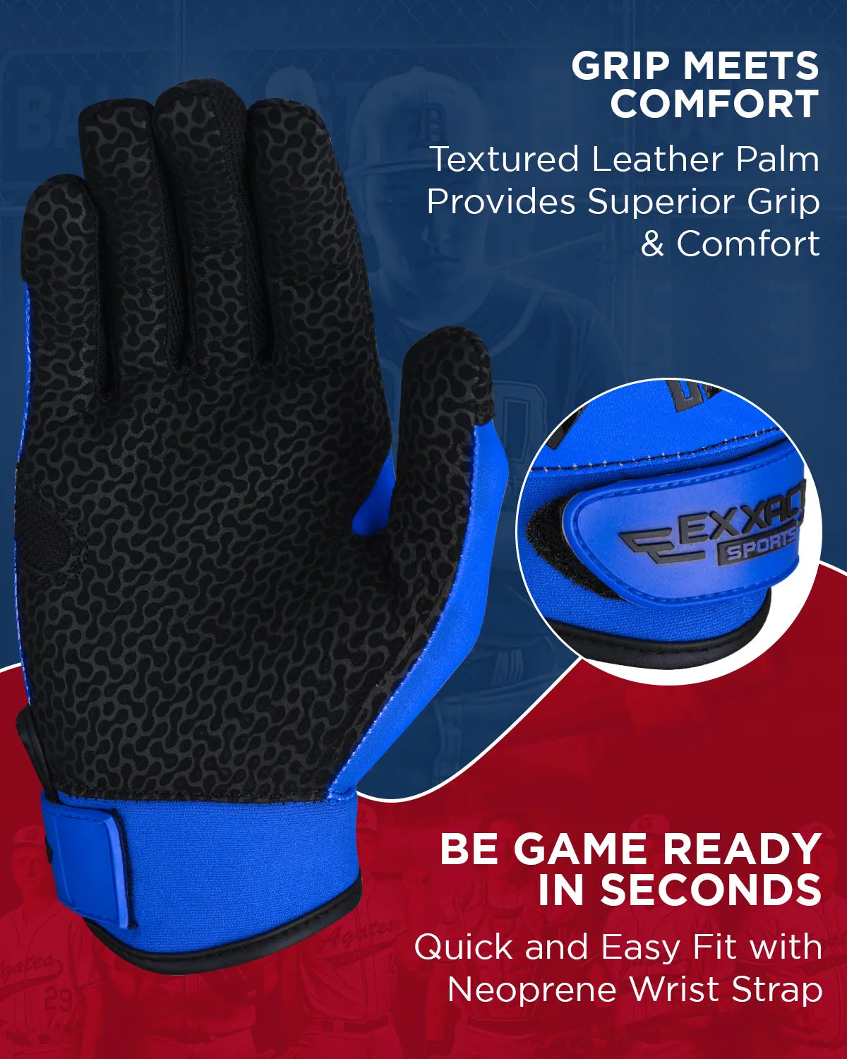 Flight Baseball Batting Gloves For Youth & Adult (Blue)