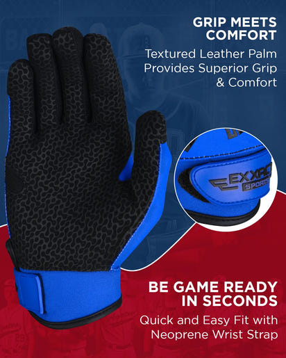 Flight Baseball Batting Gloves For Youth & Adult (Blue)
