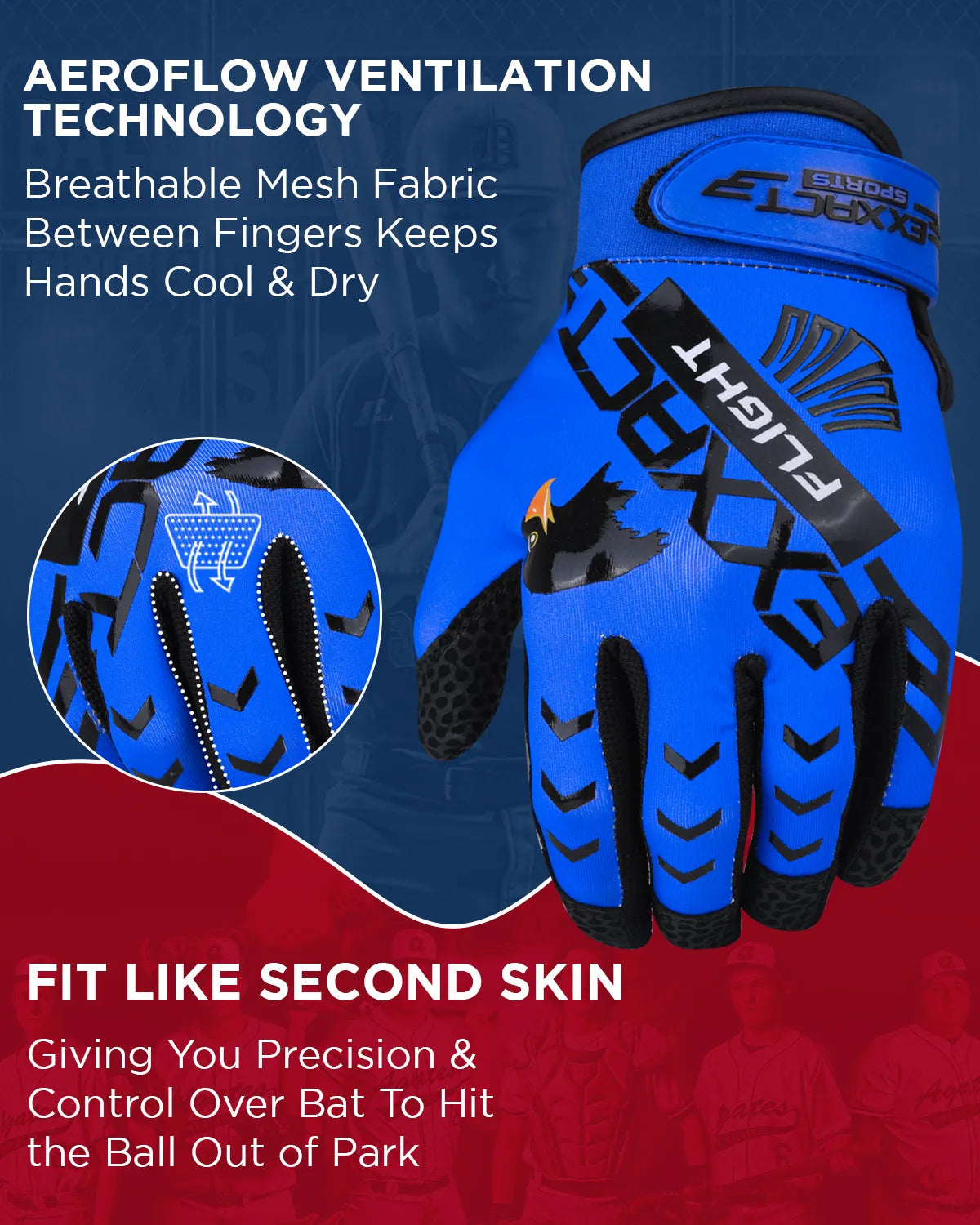 Flight Baseball Batting Gloves For Youth & Adult (Blue)