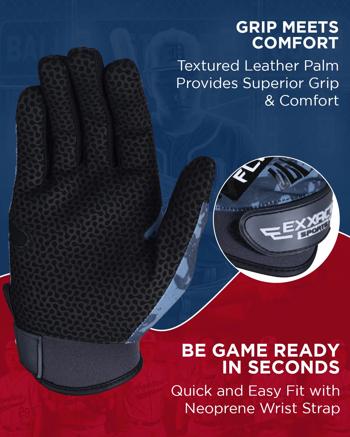 Flight Baseball Batting Gloves For Youth & Adult (Gray)