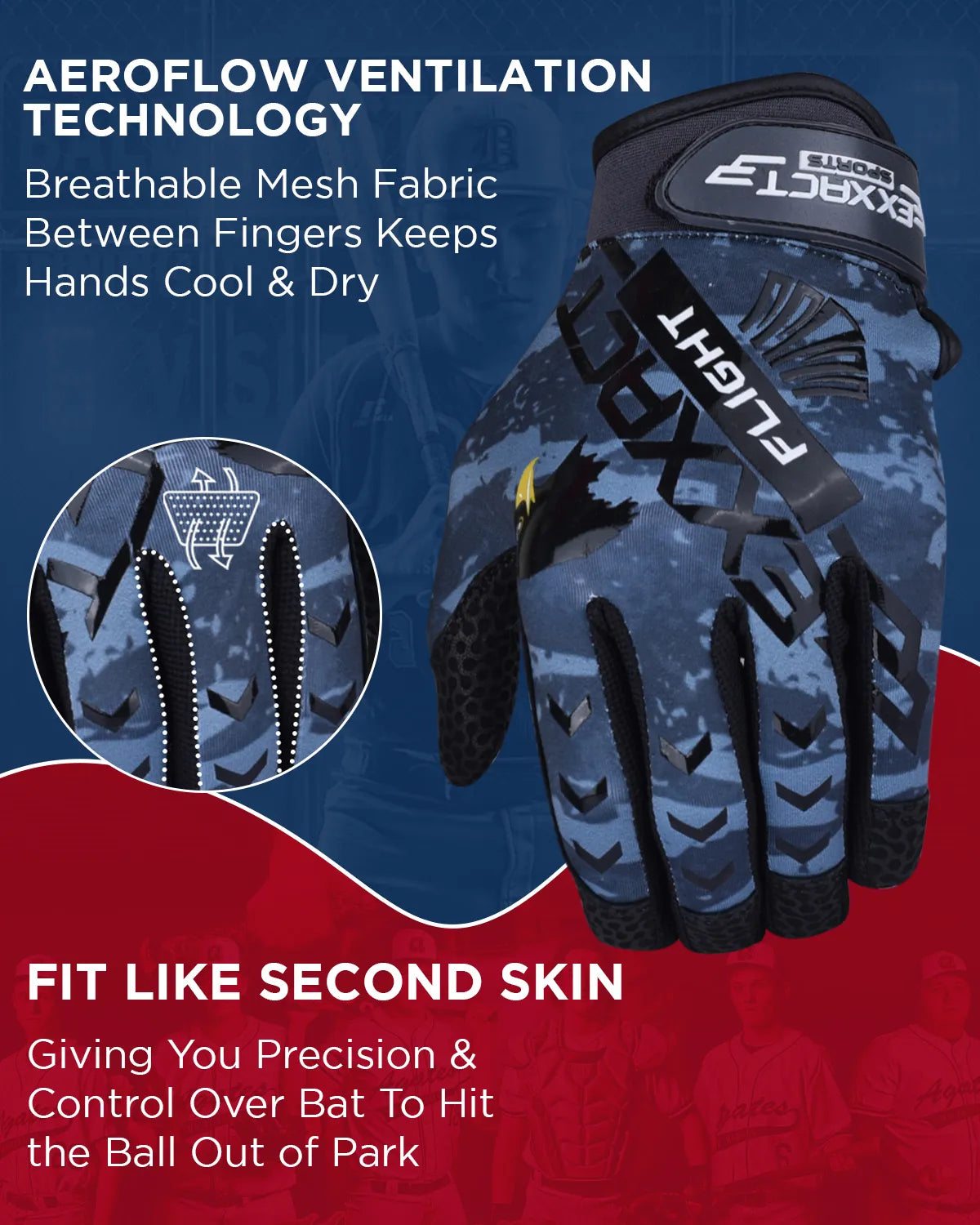 Flight Baseball Batting Gloves For Youth & Adult (Gray)