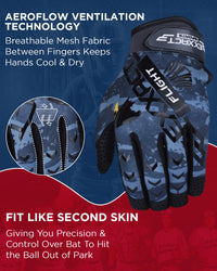 Flight Baseball Batting Gloves For Youth & Adult (Gray)