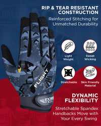 Flight Baseball Batting Gloves For Youth & Adult (Gray)
