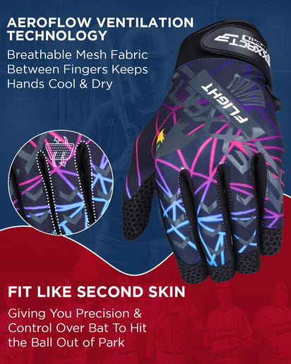 Flight Baseball Batting Gloves For Youth & Adult (Lazer)