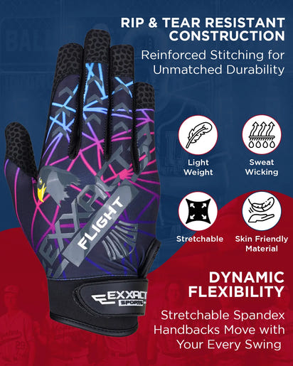 Flight Baseball Batting Gloves For Youth & Adult (Lazer)