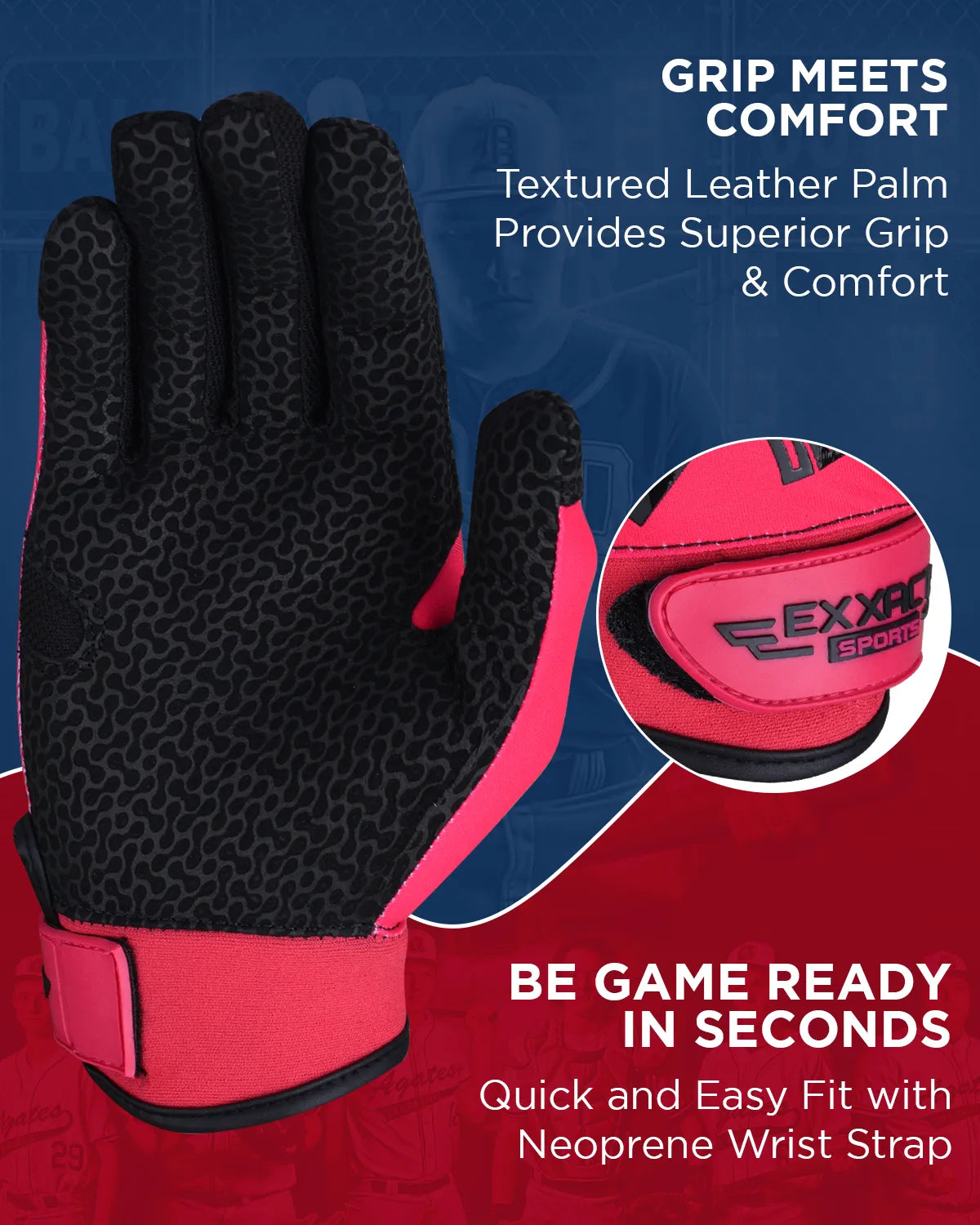 Flight Baseball Batting Gloves For Youth & Adult (Hot Pink)