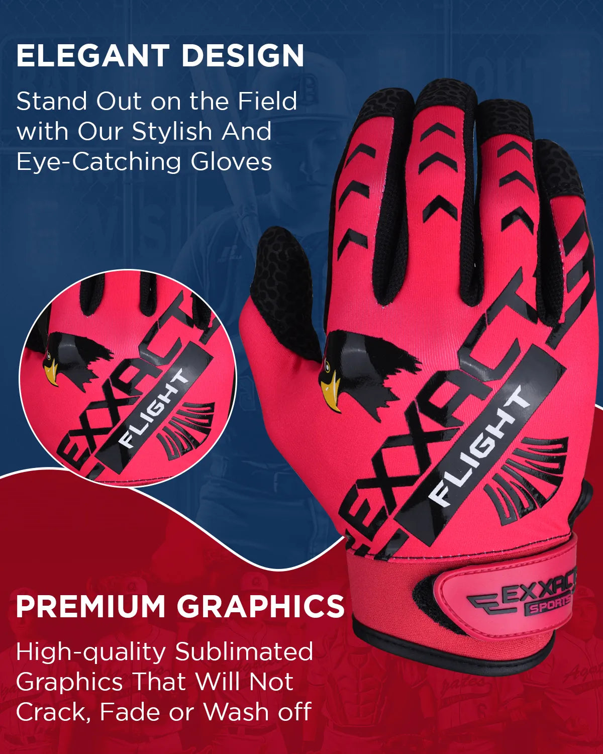 Flight Baseball Batting Gloves For Youth & Adult (Hot Pink)