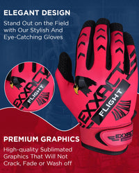 Flight Baseball Batting Gloves For Youth & Adult (Hot Pink)