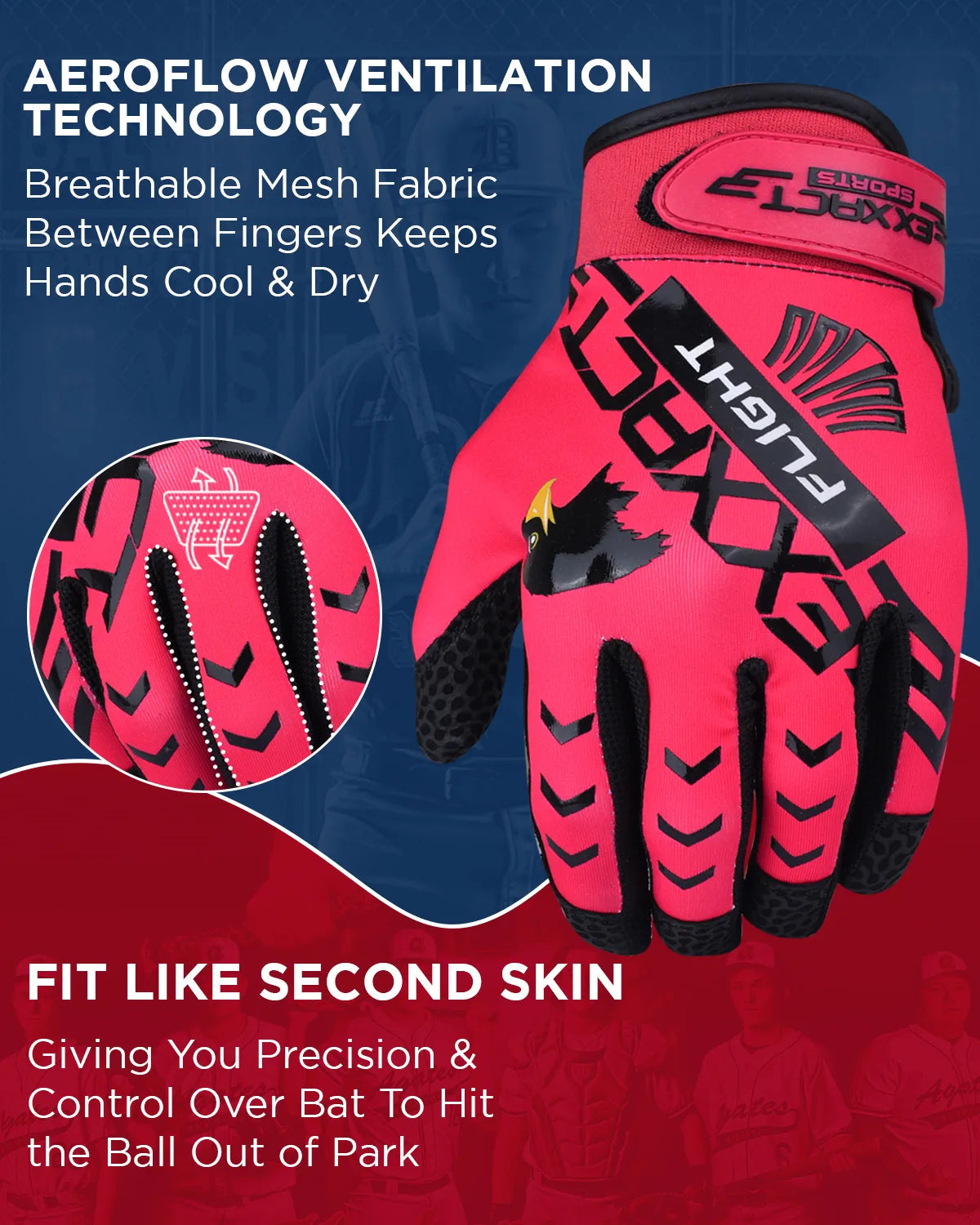 Flight Baseball Batting Gloves For Youth & Adult (Hot Pink)