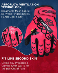 Flight Baseball Batting Gloves For Youth & Adult (Hot Pink)