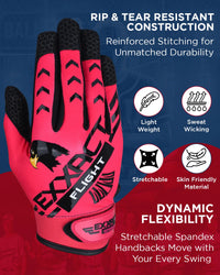 Flight Baseball Batting Gloves For Youth & Adult (Hot Pink)