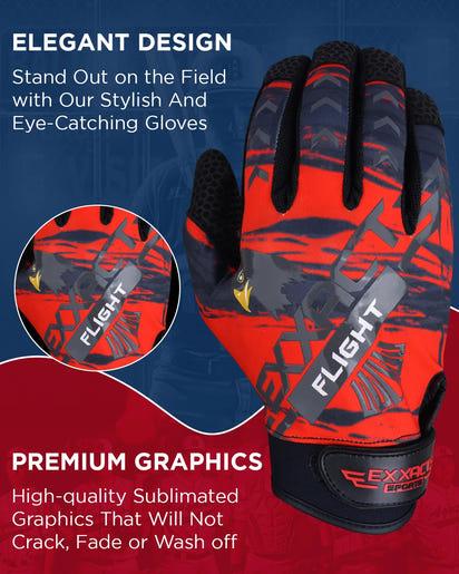 Flight Baseball Batting Gloves For Youth & Adult (Red)