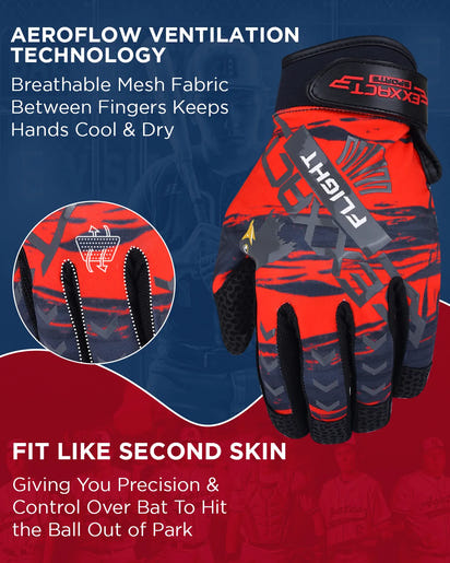Flight Baseball Batting Gloves For Youth & Adult (Red)