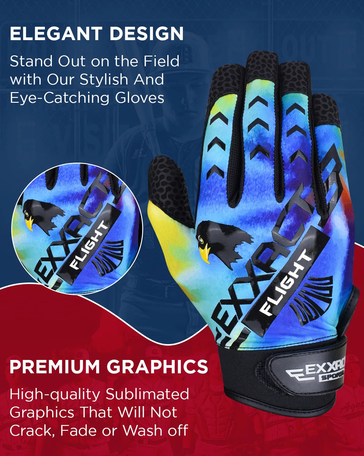 Flight Baseball Batting Gloves For Youth & Adult (Rainbow)
