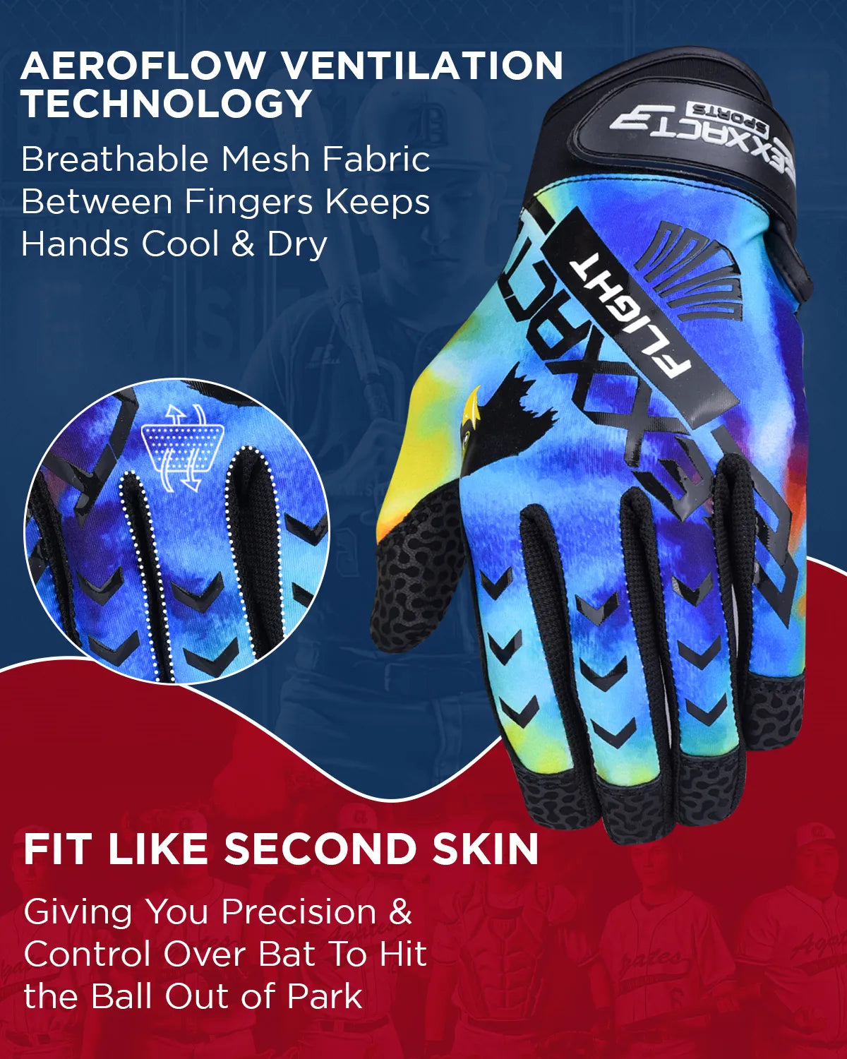 Flight Baseball Batting Gloves For Youth & Adult (Rainbow)