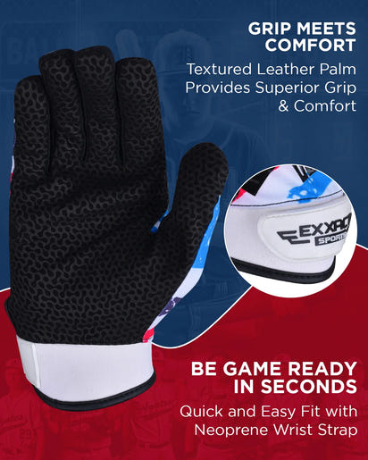 Flight Baseball Batting Gloves For Youth & Adult (White Printed)