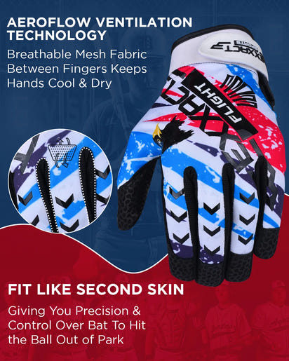 Flight Baseball Batting Gloves For Youth & Adult (White Printed)