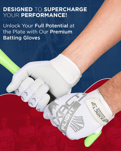 Flight Baseball Batting Gloves For Youth & Adult (White Printed)