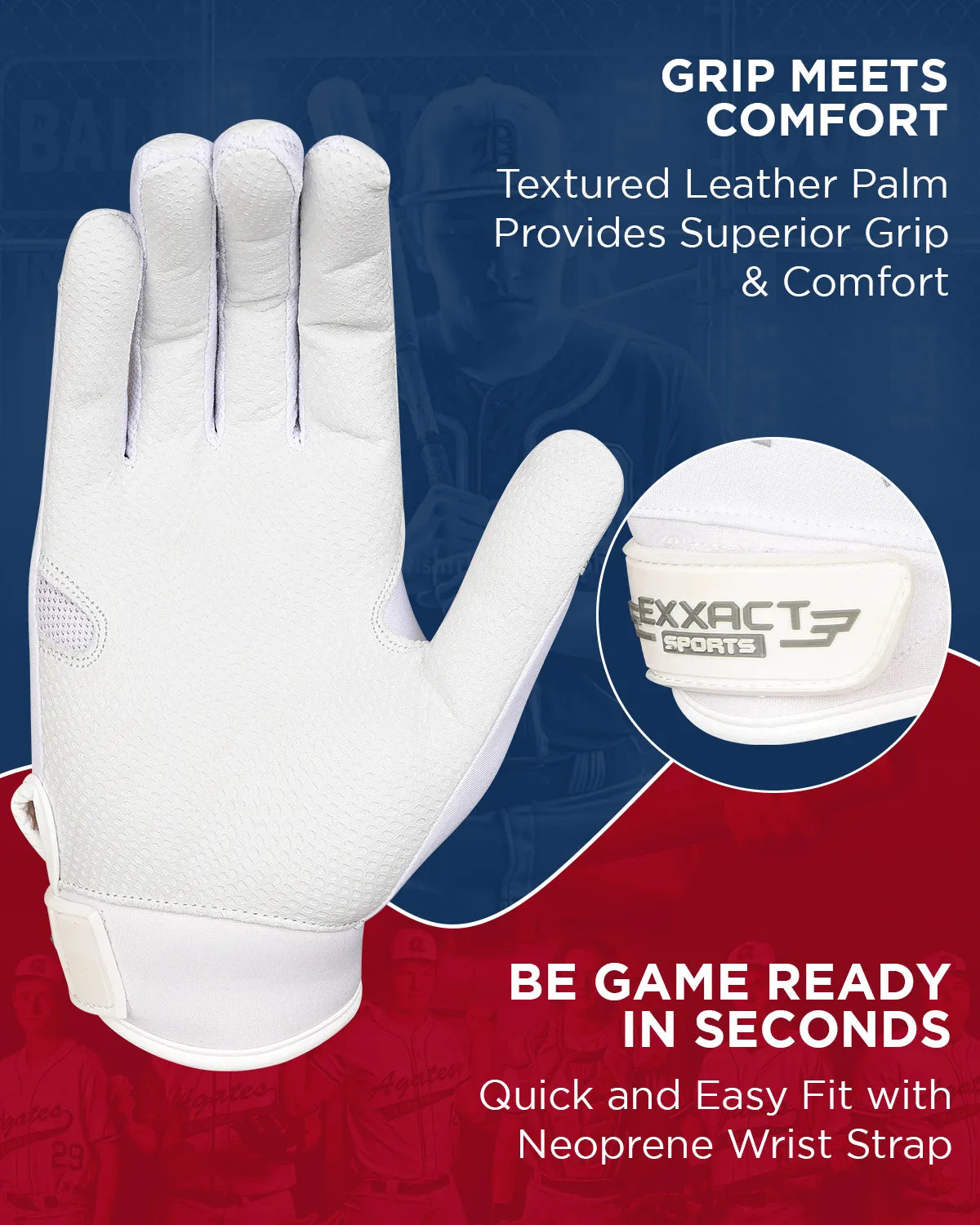 Flight Baseball Batting Gloves For Youth & Adult (White)