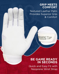 Flight Baseball Batting Gloves For Youth & Adult (White)