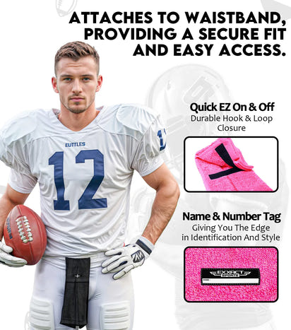 Football Towel with Hook & Loop Fastener, to Clean Hands, Visor and Gloves (Pink)