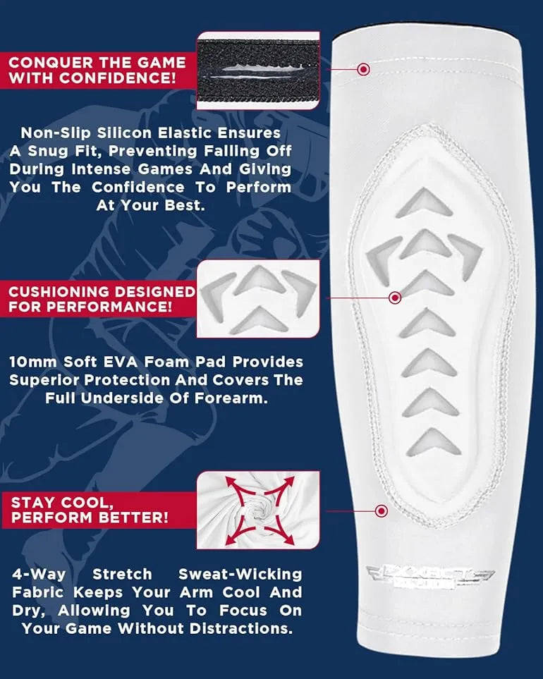 Forearm Padded Compression Sleeves For Football, Baseball (1 Pair) White