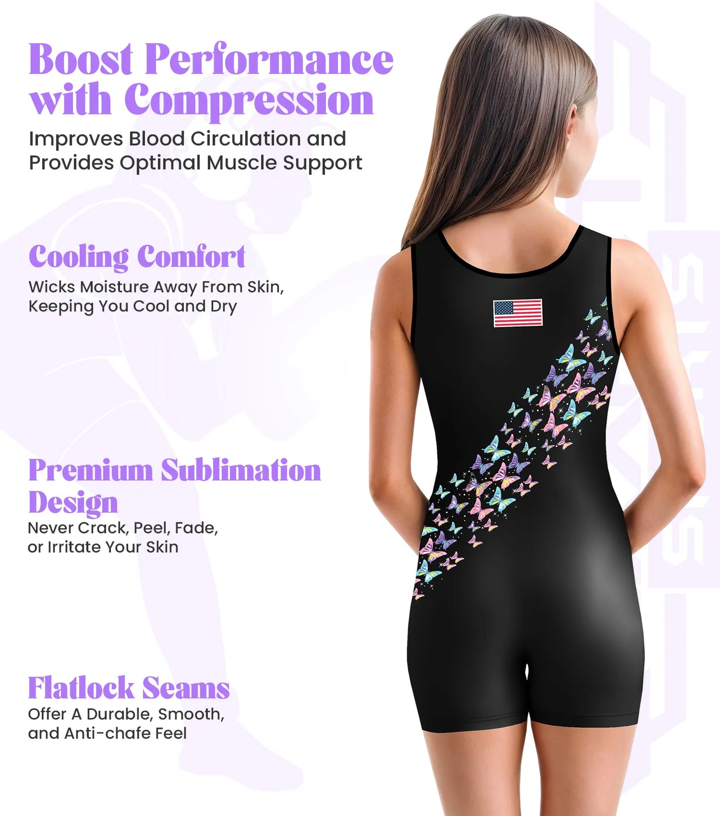 Sublimated Girl's Wrestling Singlets, High-Cut Female Singlets (Butterfly)