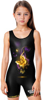Sublimated Girl's Wrestling Singlets, High-Cut Female Singlets (Gold Butterfly)