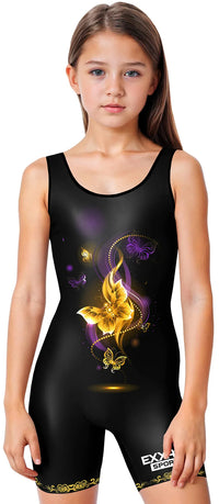 Sublimated Girl's Wrestling Singlets, High-Cut Female Singlets (Gold Butterfly)