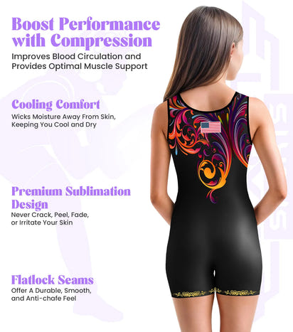 Sublimated Girl's Wrestling Singlets, High-Cut Female Singlets (Gold Butterfly)