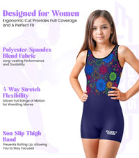Sublimated Girl's Wrestling Singlets, High-Cut Female Singlets (Paisley Flower)