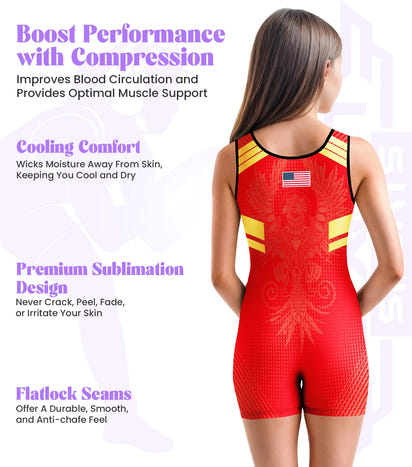 Sublimated Girl's Wrestling Singlets, High-Cut Female Singlets (Phoenix)