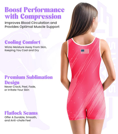 Sublimated Girl's Wrestling Singlets, High-Cut Female Singlets (Pink)