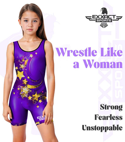 Sublimated Girl's Wrestling Singlets, High-Cut Female Singlets (Stars)