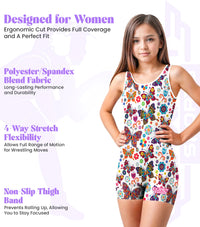 Sublimated Girl's Wrestling Singlets, High-Cut Female Singlets (White Butterfly)