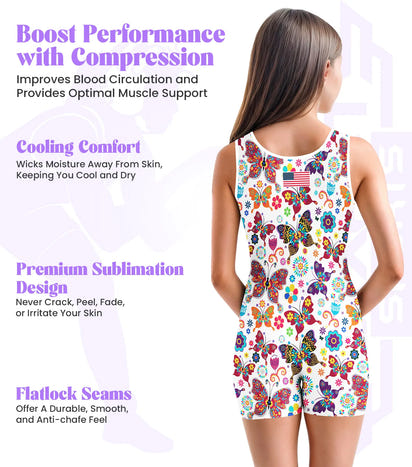 Sublimated Girl's Wrestling Singlets, High-Cut Female Singlets (White Butterfly)